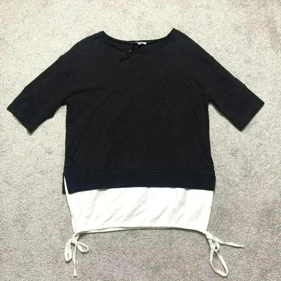 Lisa Todd Shirt Black and White Short Sleeves Cotton Drawstring Relaxed - Picture 1 of 9